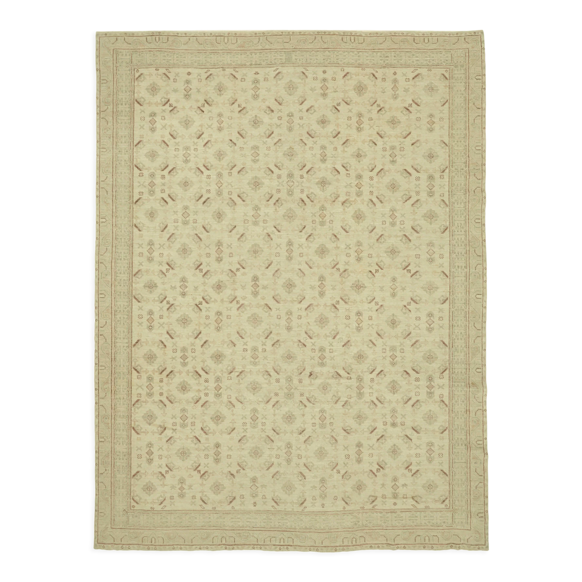 Hand-knotted persian antique 1970s 285 cm x 372 cm beige wool carpet