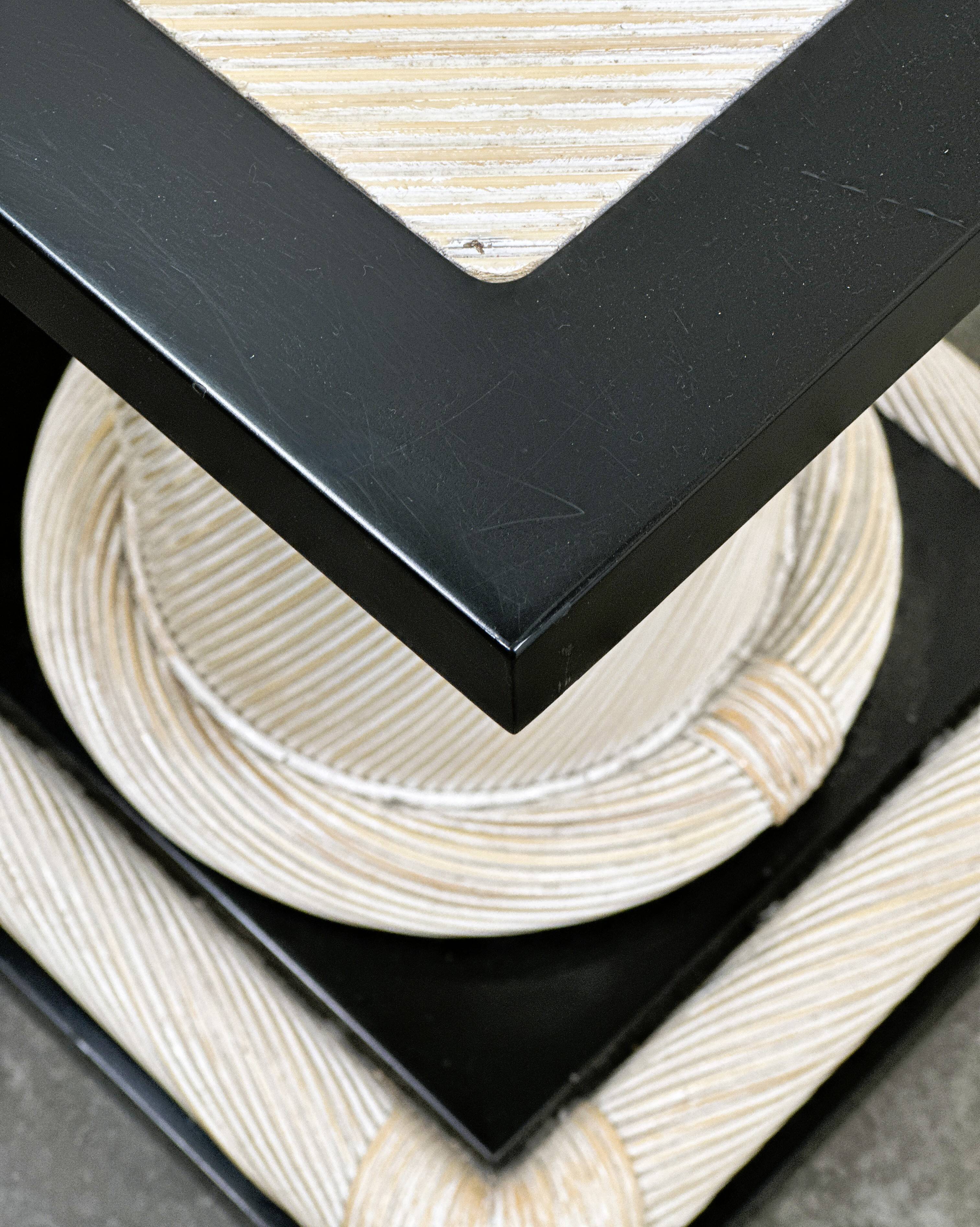 1970s Howard Dilday Organic Rattan Console Table with Black Lacquer Border.