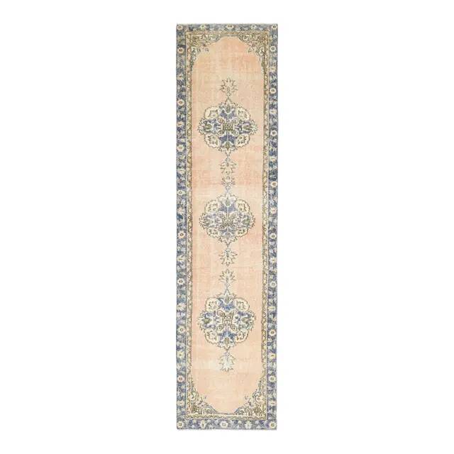 Vintage Turkish Oushak Handmade Wool Orange Runner Rug 81x333