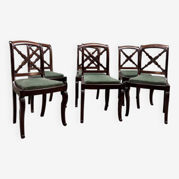 Beautiful Suite Of Six Restoration Period Mahogany Chairs With Cross Backs 19th Century