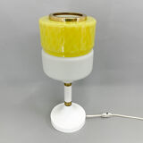 Lampe de table en verre jaune et blanc des années 1970 par Drukov, marquée