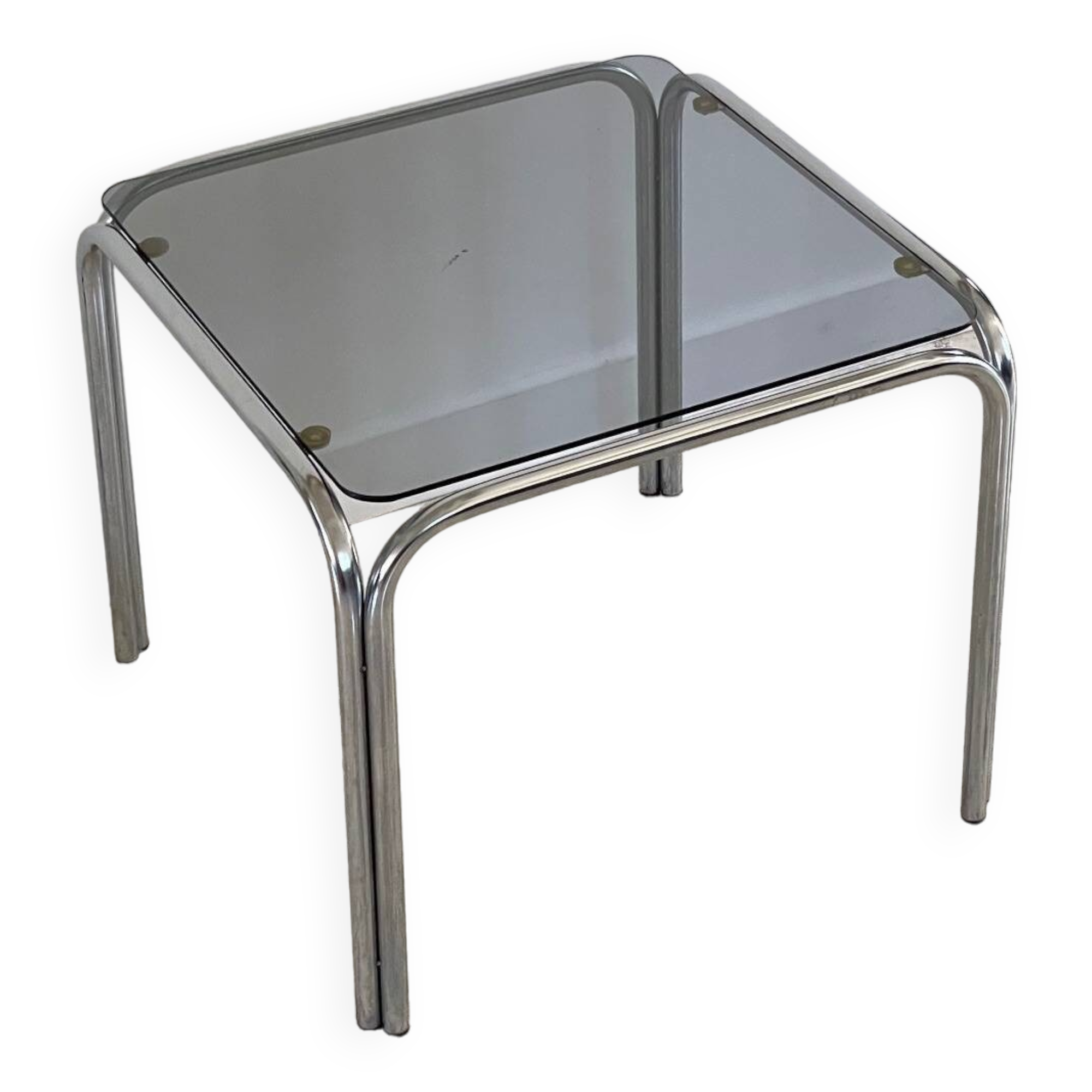 Table basse annees 70 verre et acier chromé
