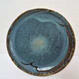 Bowl and round ceramic dish enamelled blue green brown vintage signed vintage