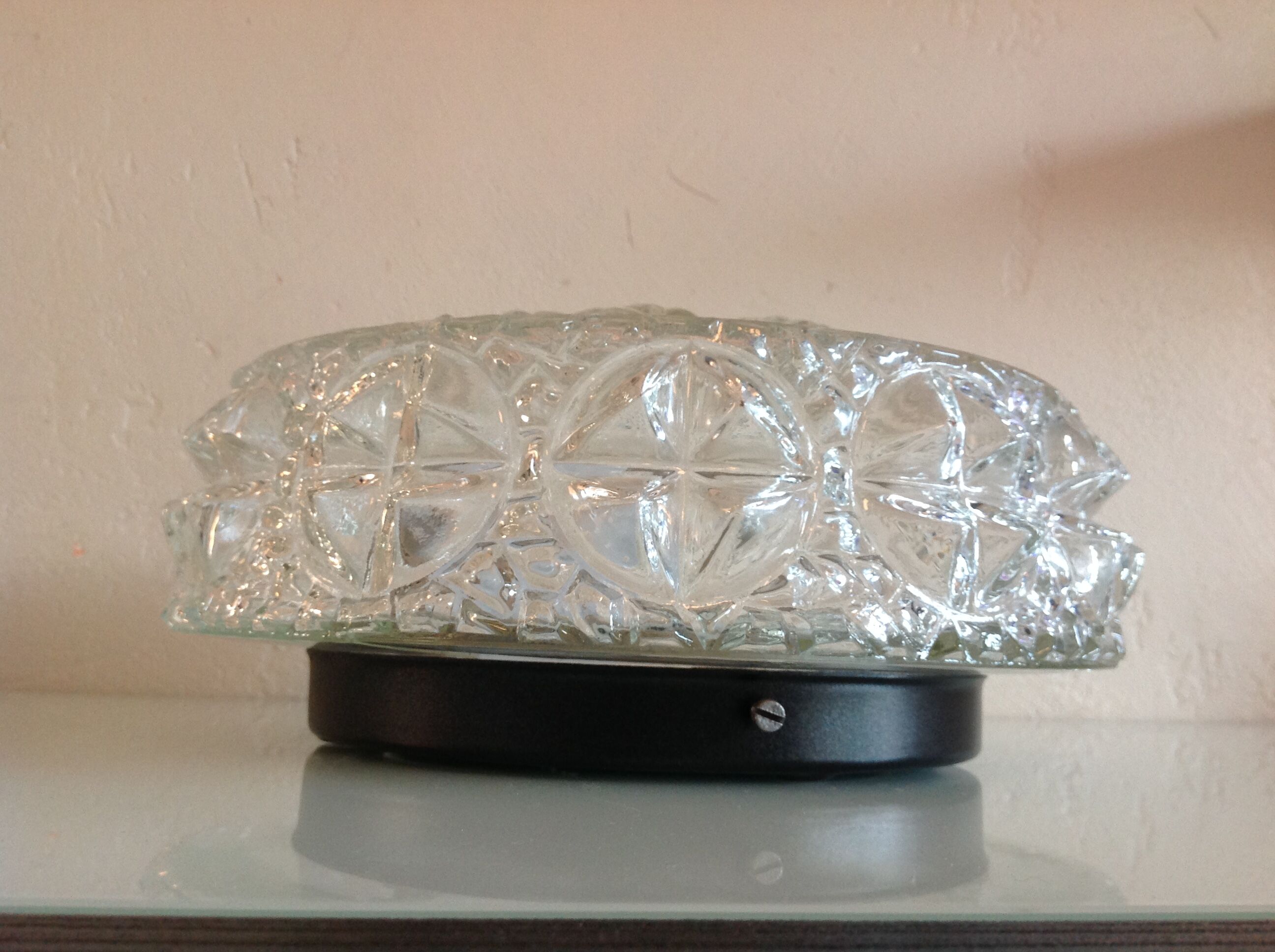 Structured glass round ceiling lamp vintage 60s-70s