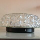 Structured glass round ceiling lamp vintage 60s-70s