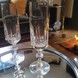 Two thick crystal flutes in the Baccarat style. 1960s. Two flutes in thick crystal.