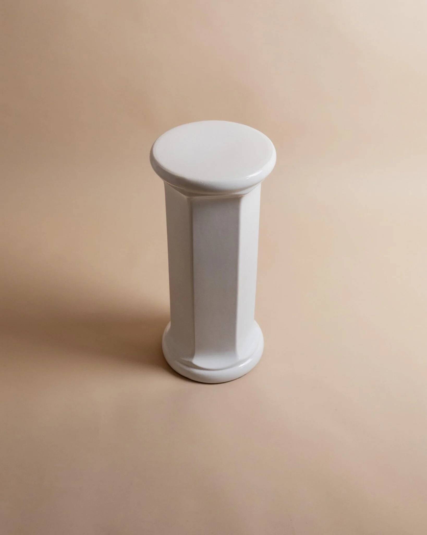 White glazed ceramic column pedestal table - 1970s Italian vintage display stand