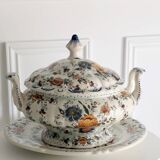 Rare - Earthenware soup tureen HB Quaregnon, floral decoration signed Hubert Becquet
