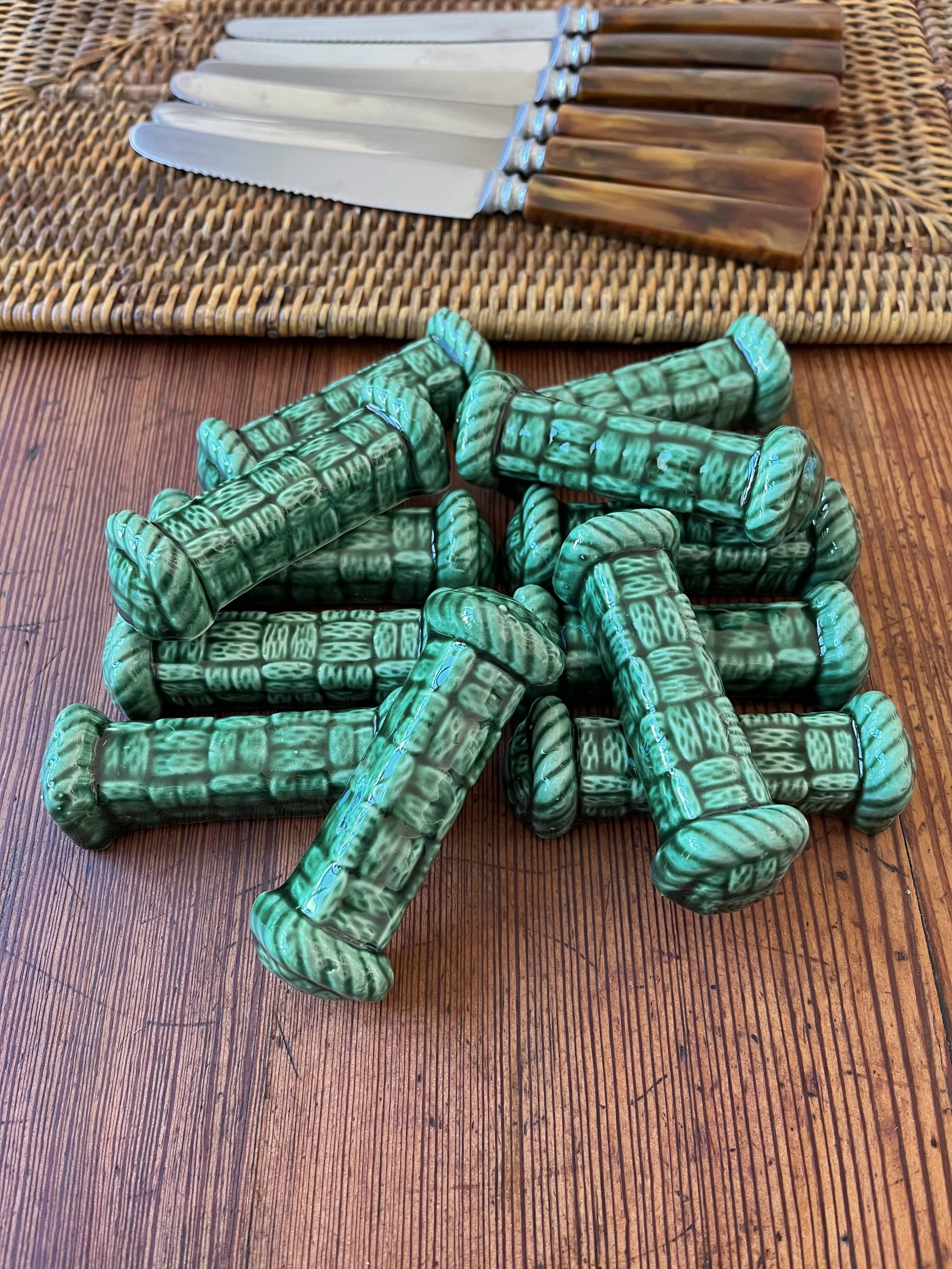 12 green ceramic knife holders