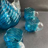 Service à liqueur en ½ cristal bleu XIXème
