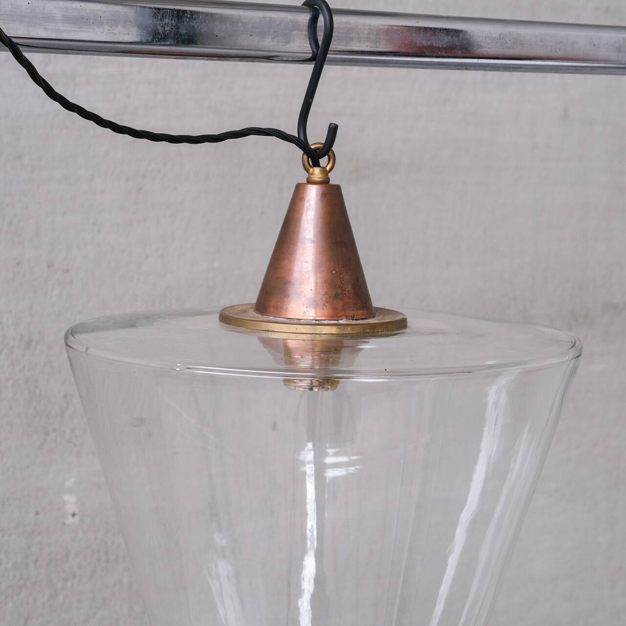 Clear Glass Mid-Century Copper Conical Pendant Light