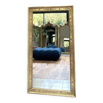 Antique mirror 143/78.5cm with gilded frame from the Restoration period, mercury glass.