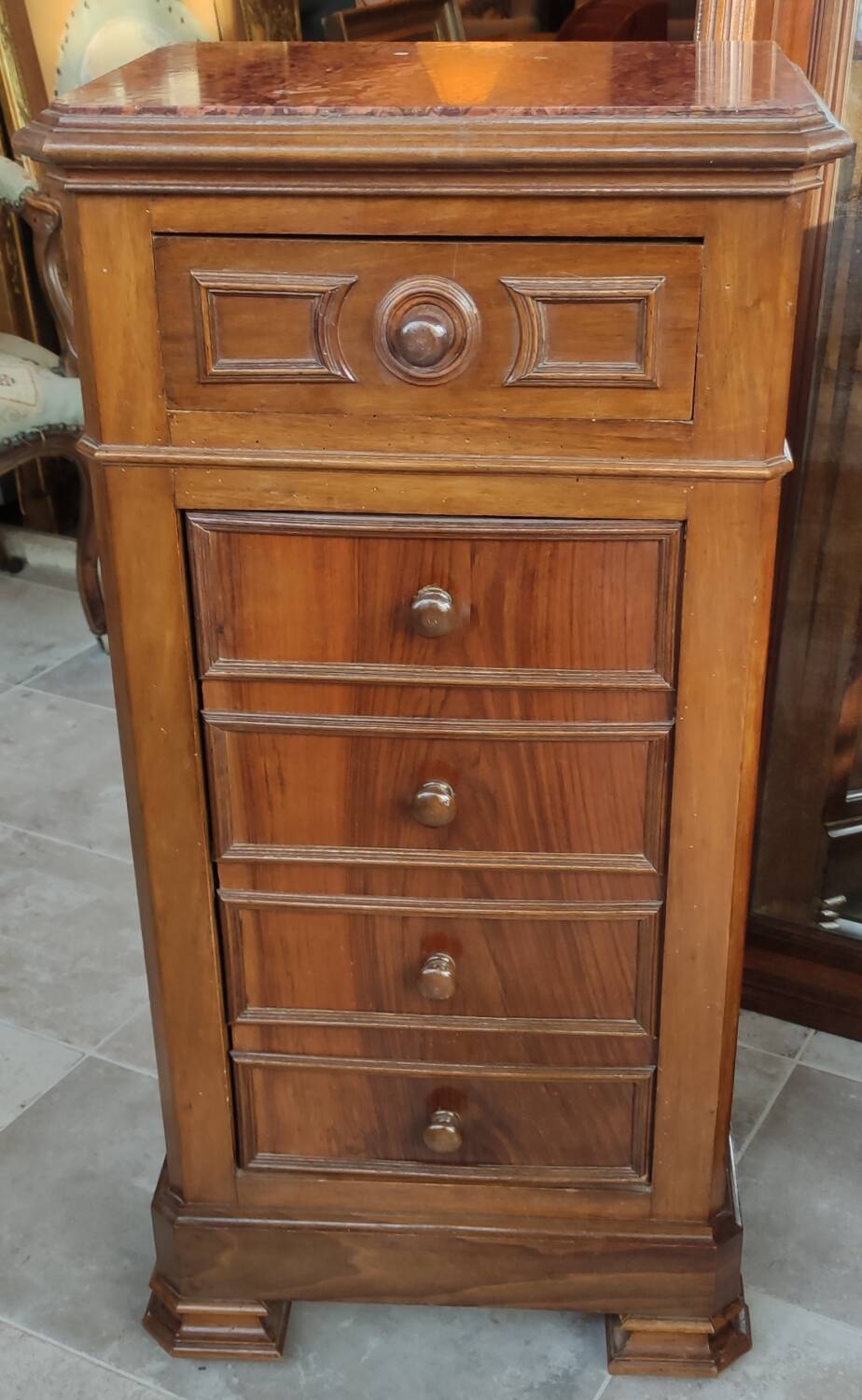 Old chiffonier bedside table red marble top 19th century