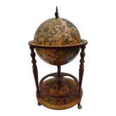 Bar globe terrestre vintage mappemonde en bois avec roulettes