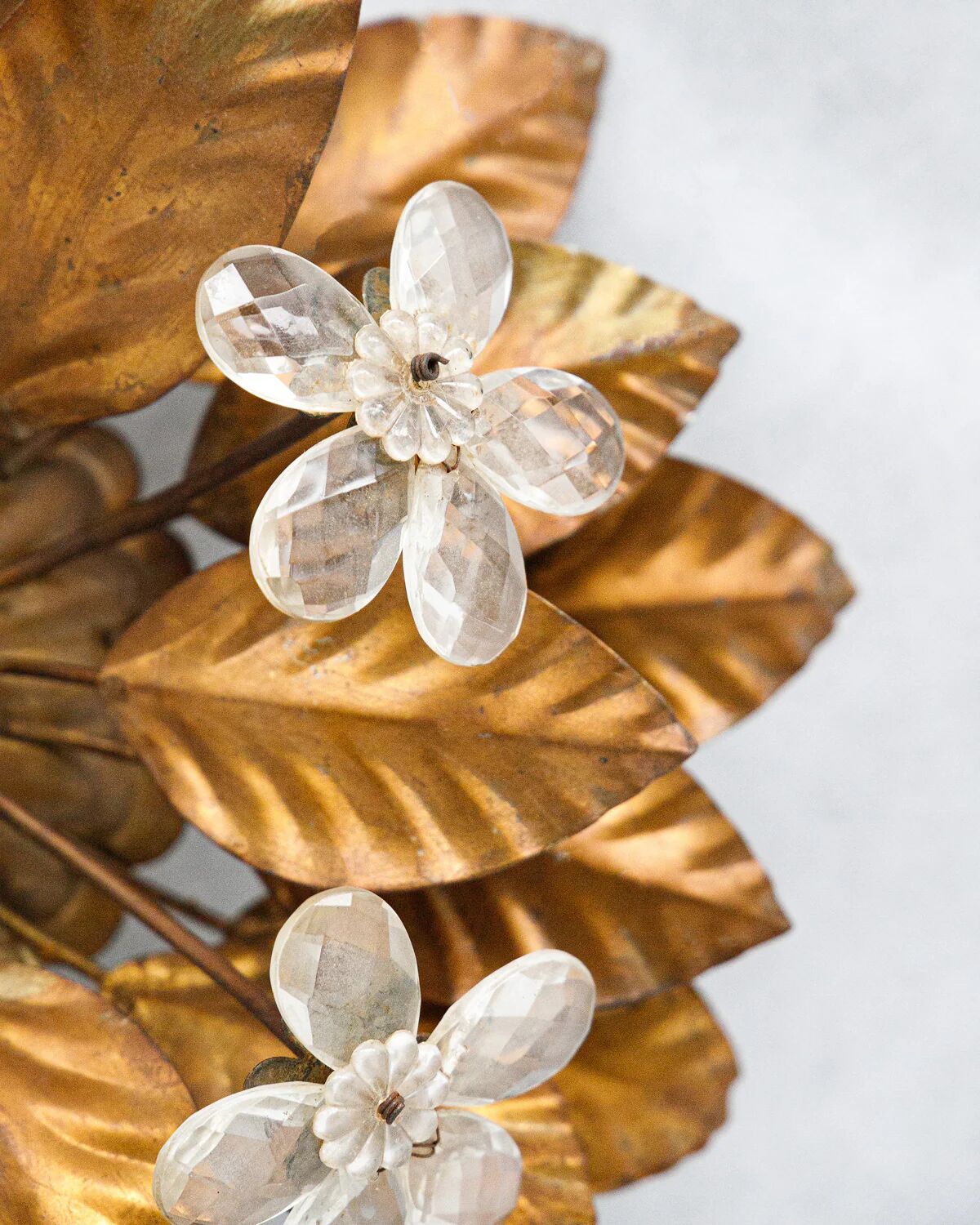 Vintage gilt metal flower-shaped wall or ceiling lamp