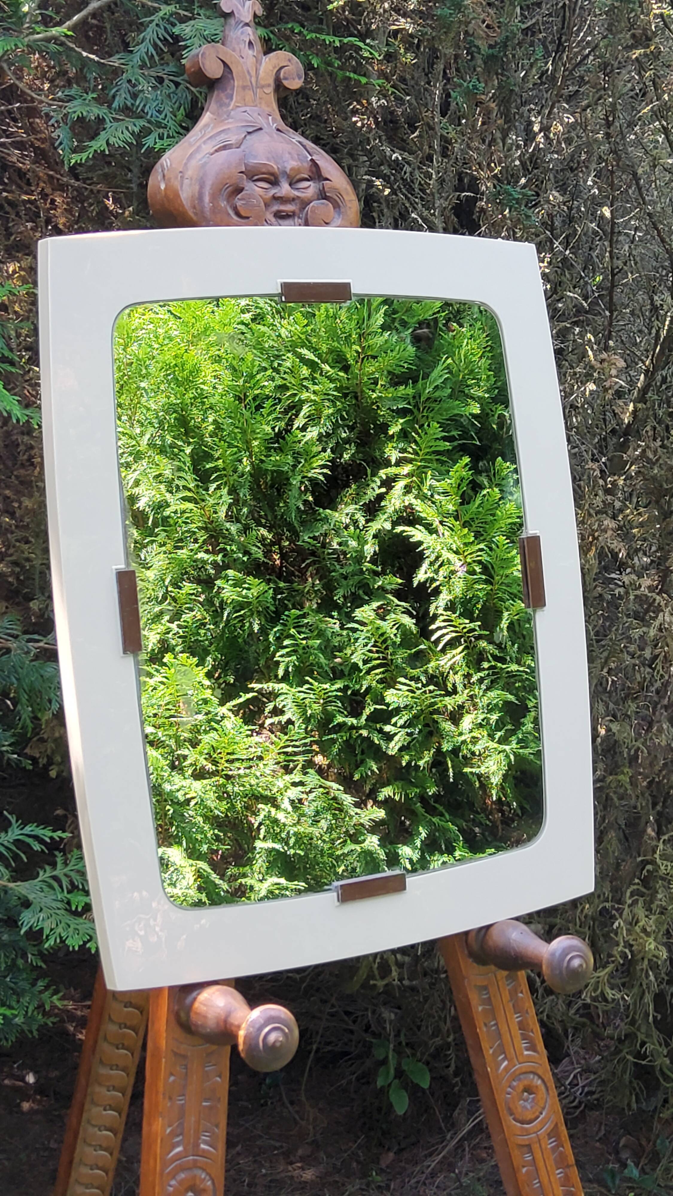 Beige and brown plastic mirror from the 70s
