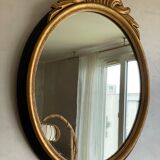 Oval mirror black and gold wood 65x50cm