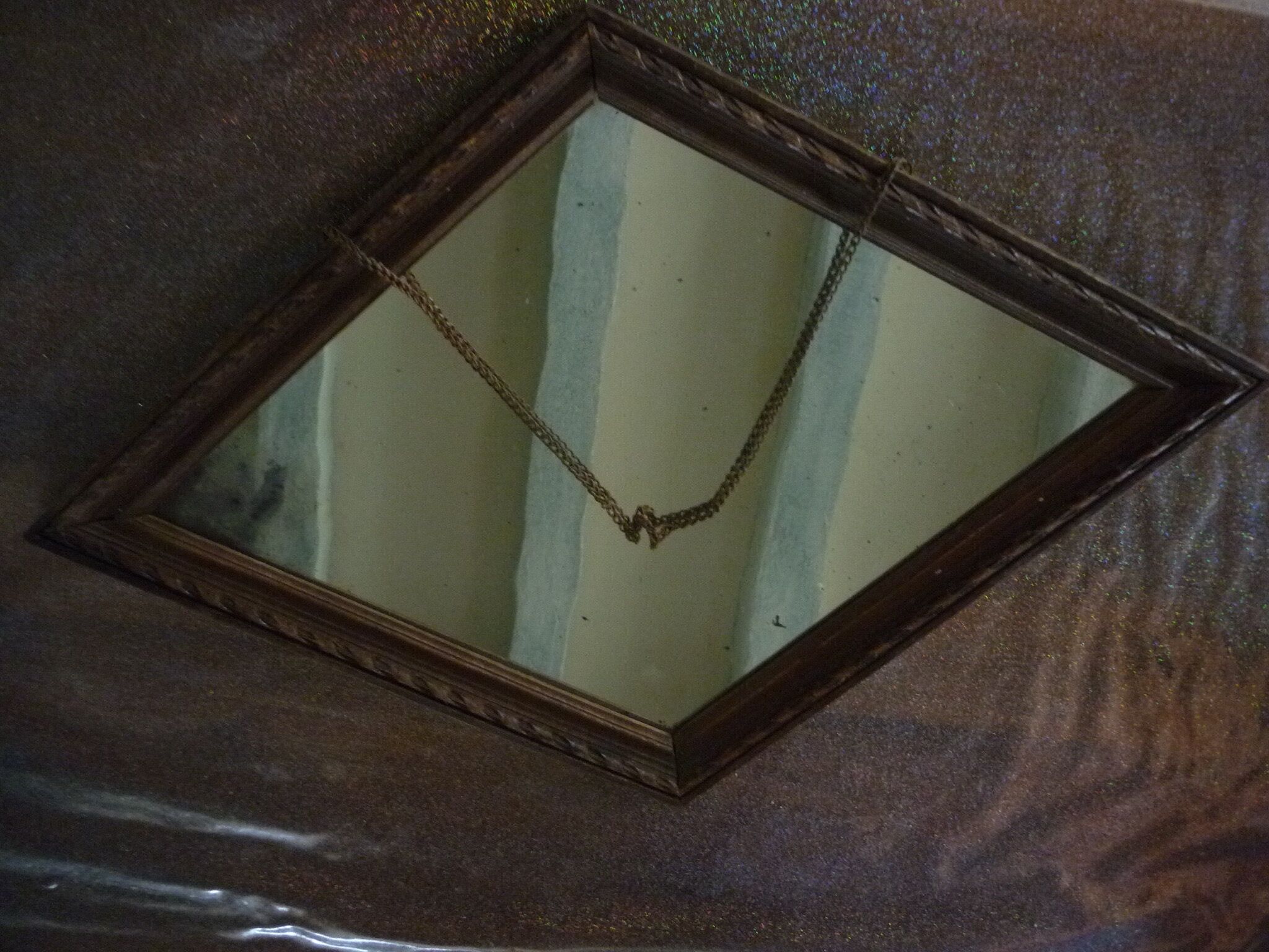 Wooden wall diamond mirror, 30s-40s 50x34cm