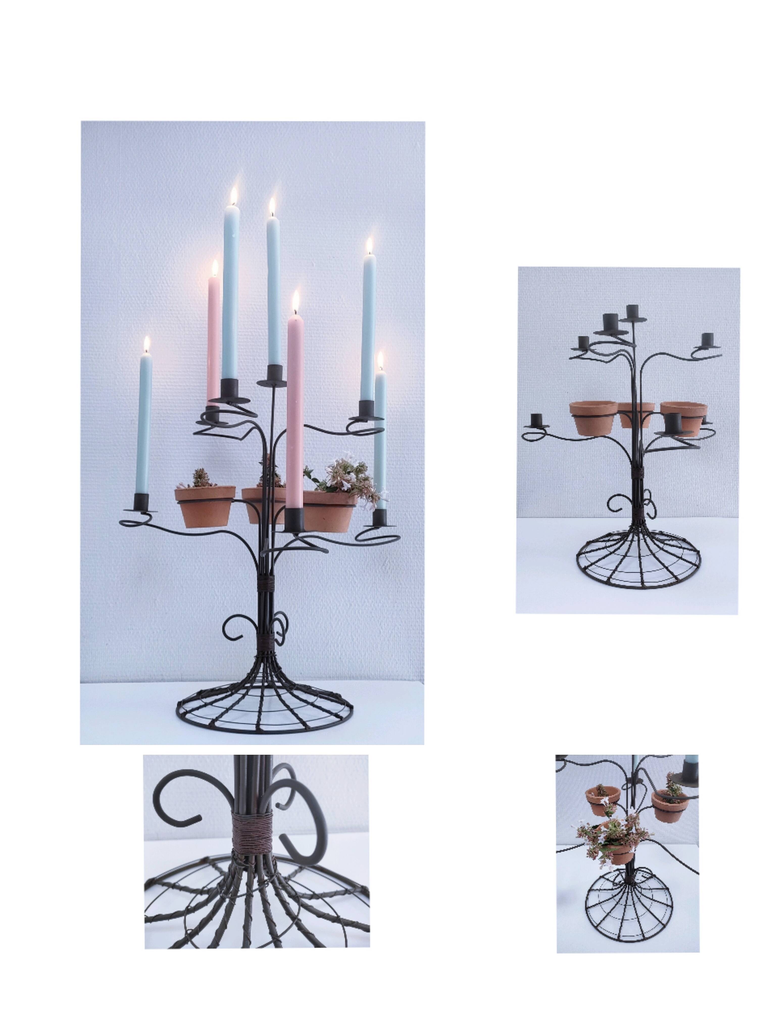 Vintage seven-light terracotta metal candlestick