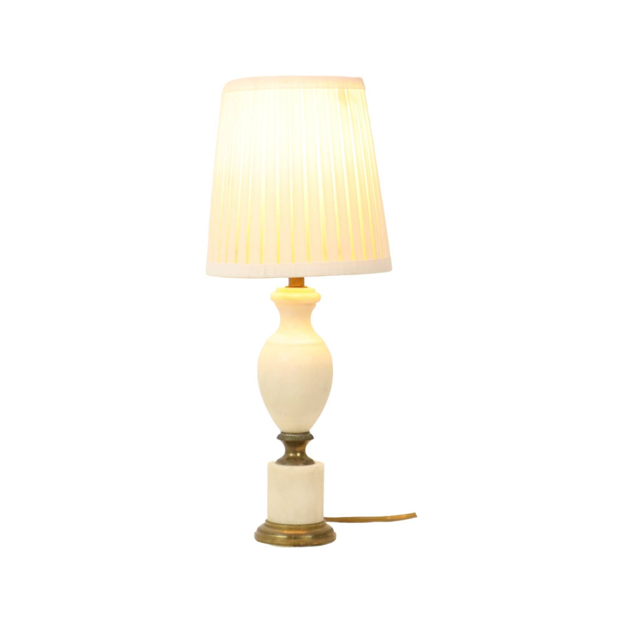 Vintage Empire Alabaster Brass Table Lamp White Lampshade 38cm