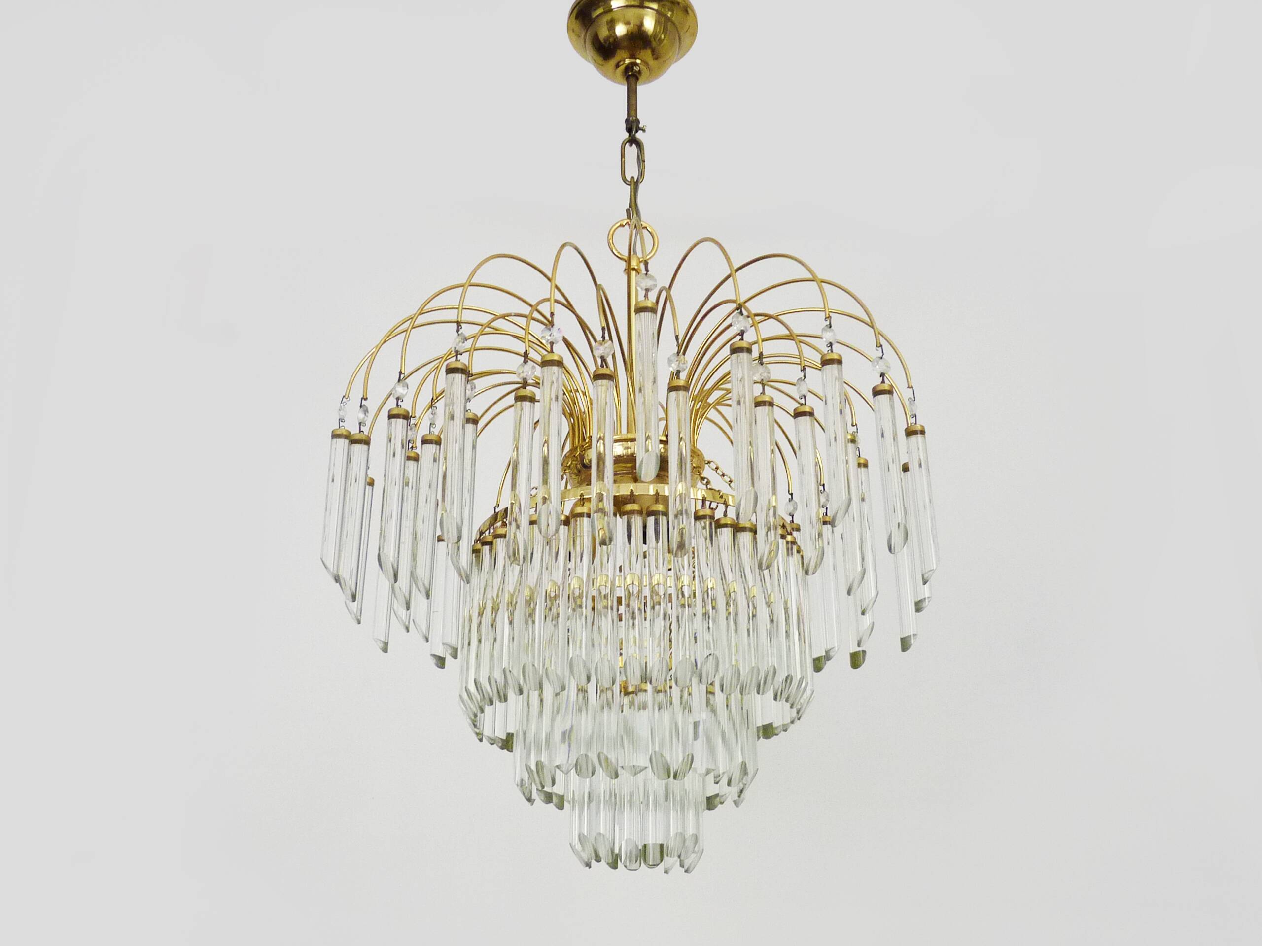 Large and old crown chandelier with pendants, 4 levels, 3 lights, 70s-80s