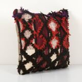 Vintage handwoven multi color turkish flokati shagy pillow cover, handwoven square turkish shaggy tu