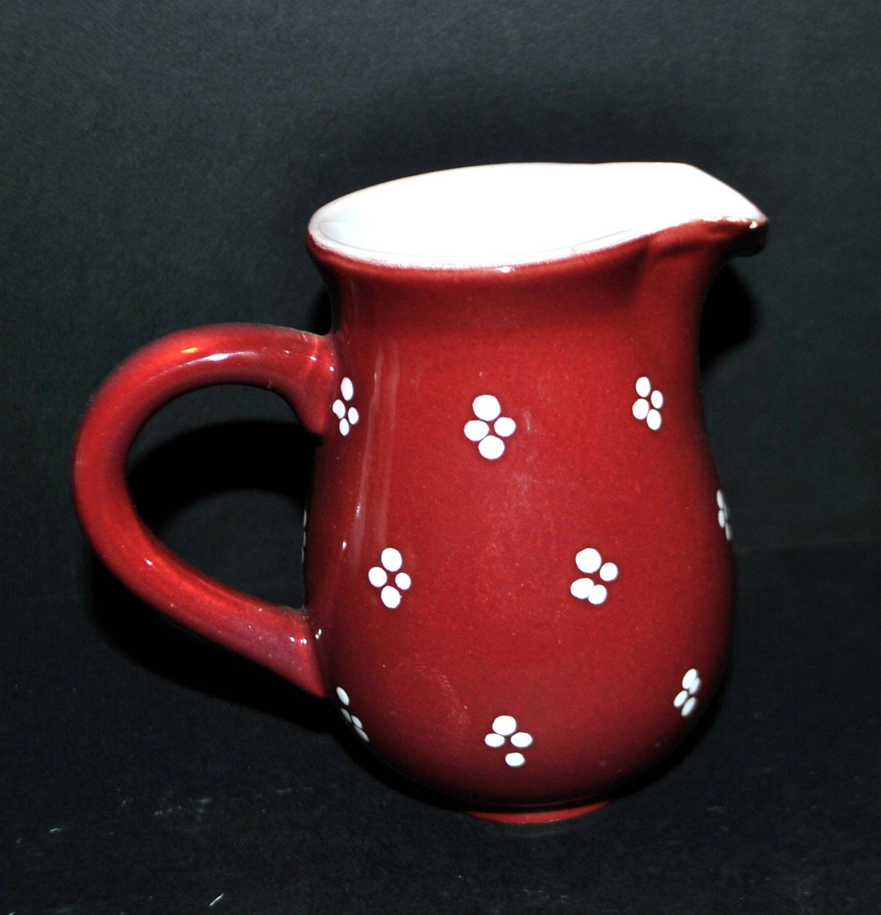 Vintage Elchinger pitcher in glazed ceramic with red polka dots
