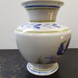 Old vase quimper henriot ceramic white décor blue rooster vintage