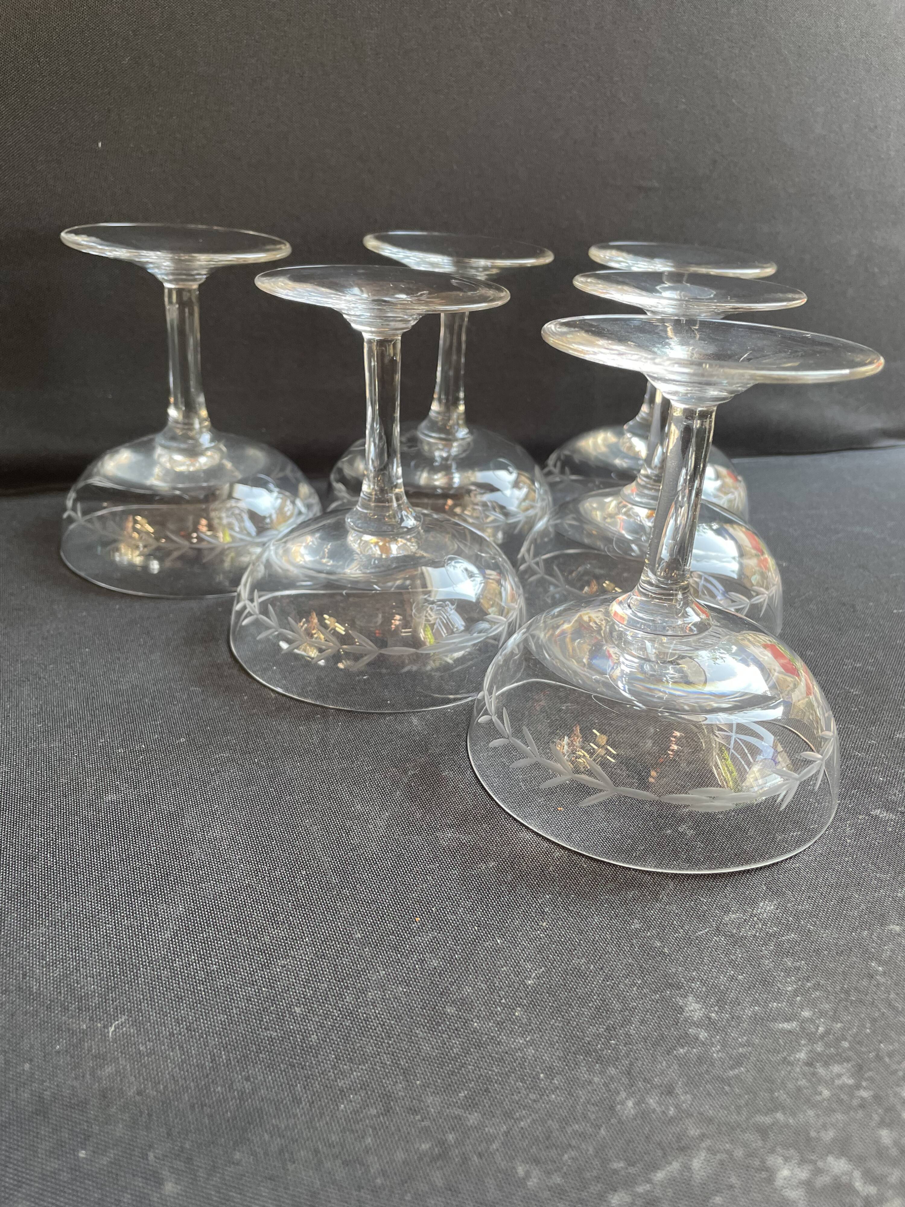 6 Blown and Cut Champagne Glasses