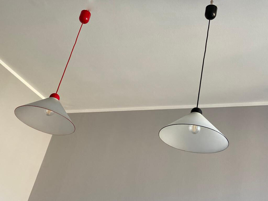 Ceiling lamps in opal glass Italian 1970s