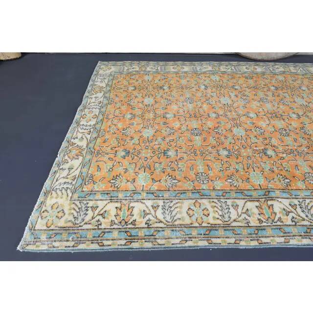 Vintage Turkish Oushak handmade wool cotton orange rug 161x267