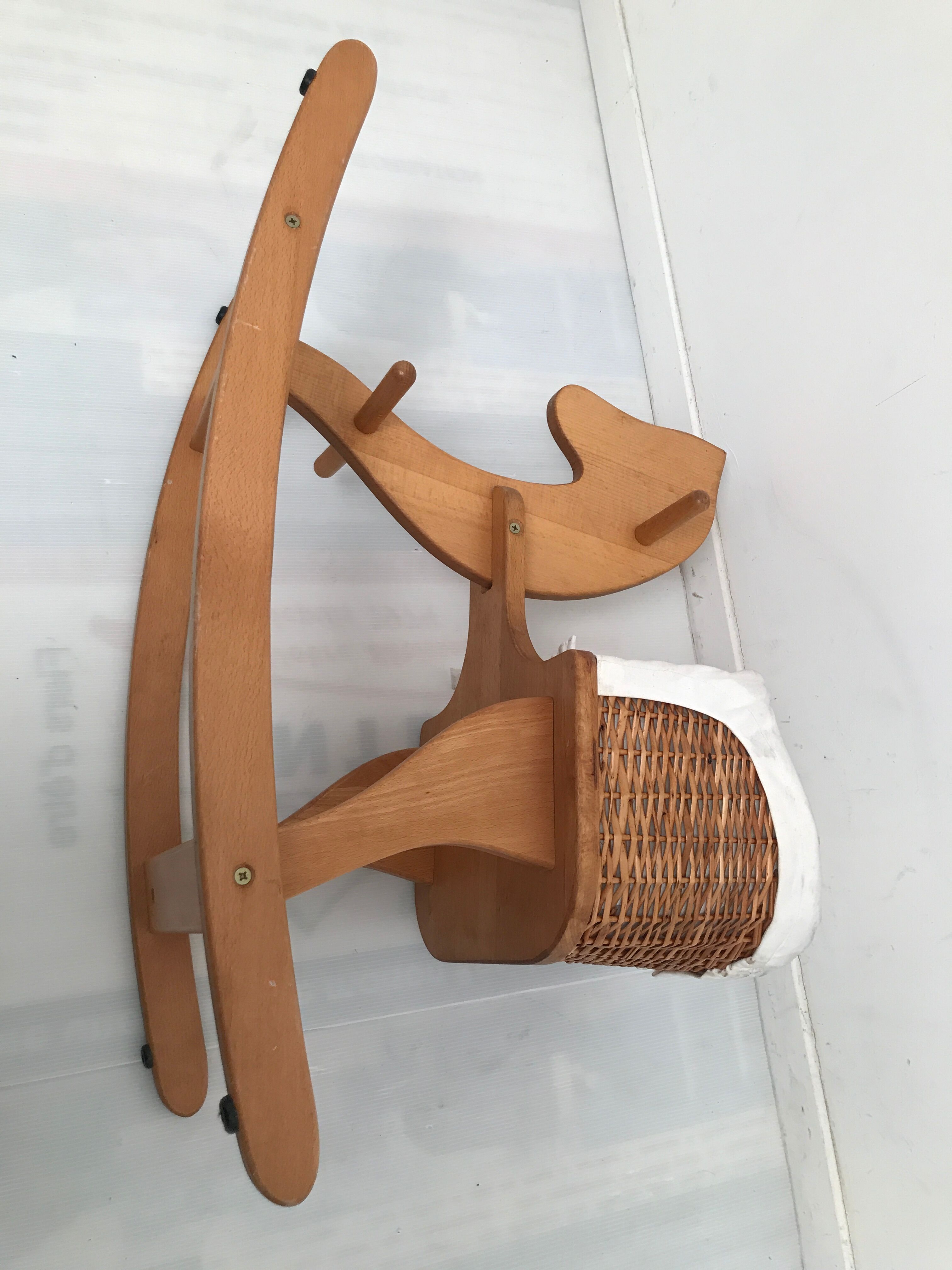 Rocking horse white wicker basket Moulin Roty