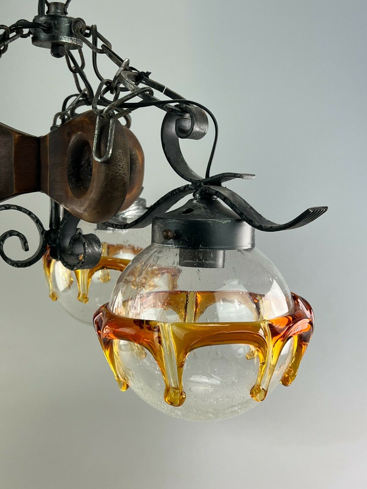 60s 70s Brutalist Ceiling Lamp Hanging Lamp Iron & Murano Glass 60s
