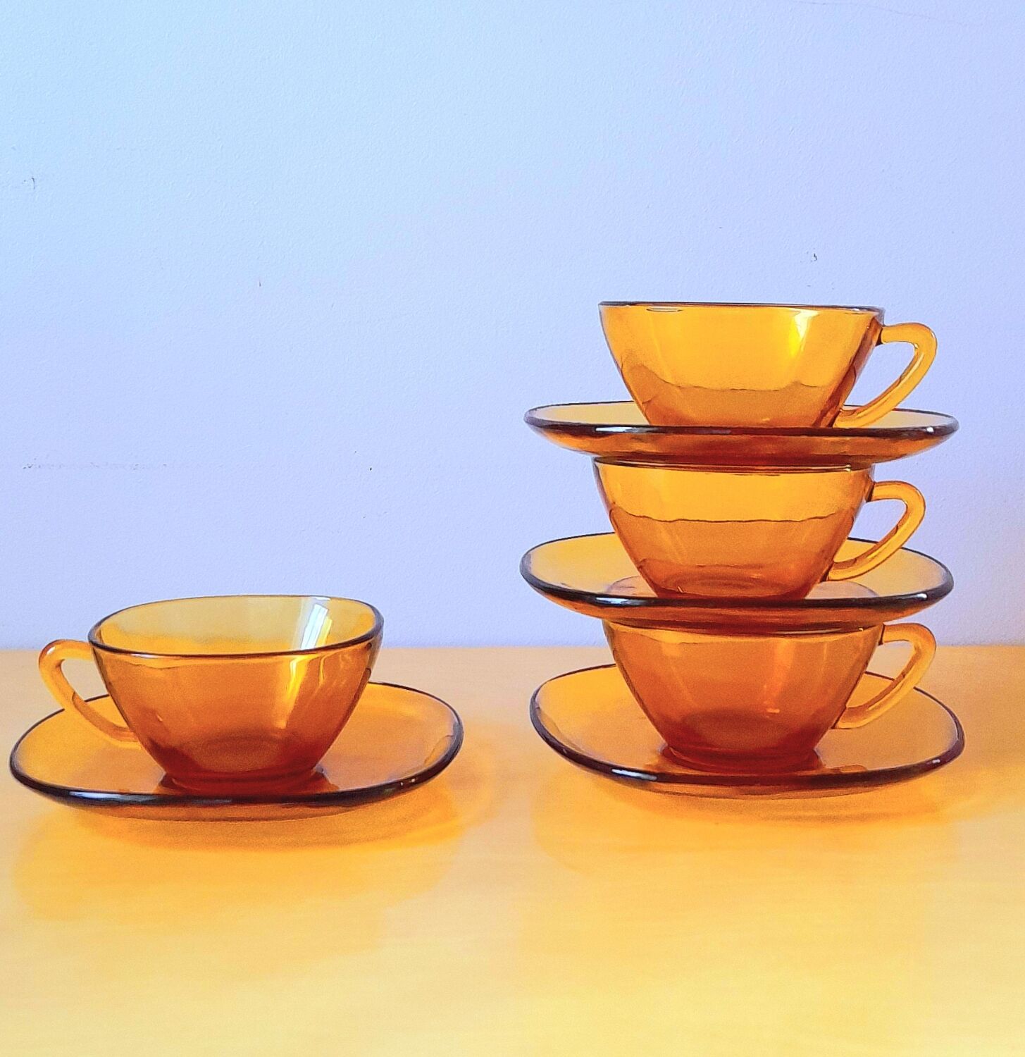 70s amber glass cups