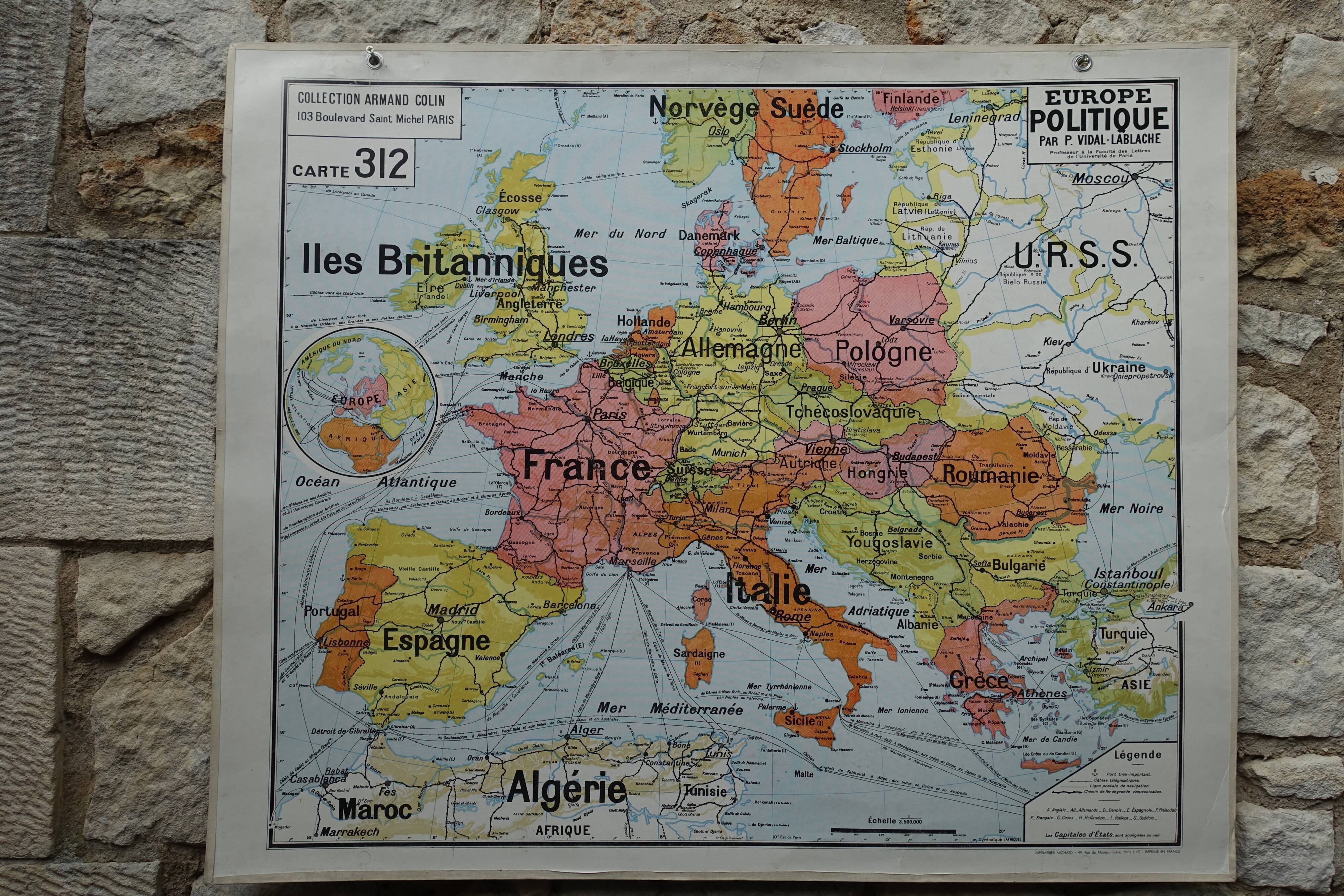 Old school map Vidal Lablache 312 Political and geographical Europe