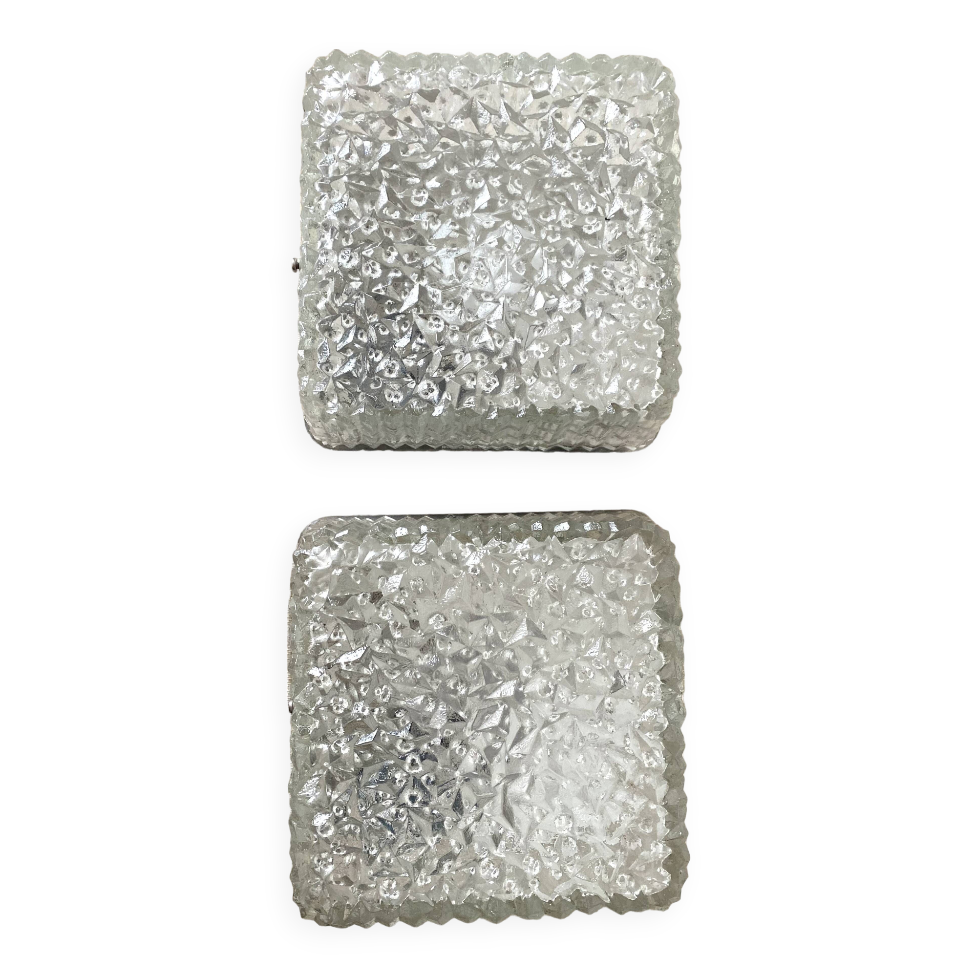 Plafonniers carrés en verre holophane, années 1960-1970