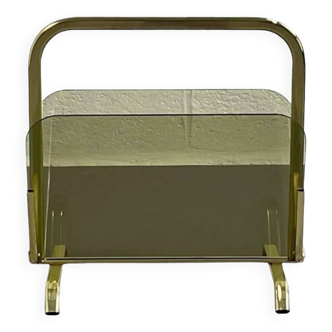 Magazine holder in brass and glass