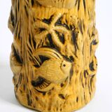 Large handmade glazed ceramic floor vase, handled vase with maritime motifs