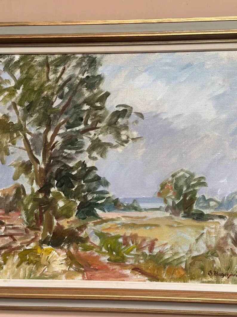 Original Swedish Oil on Canvas – “Landscape” by Sigurd Hagegård – Signed – Vintage & Framed – 62 × 53 cm (24.4" × 20.9")