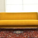 Scandinavian-style yellow boucle sofa with folding function, 1960s