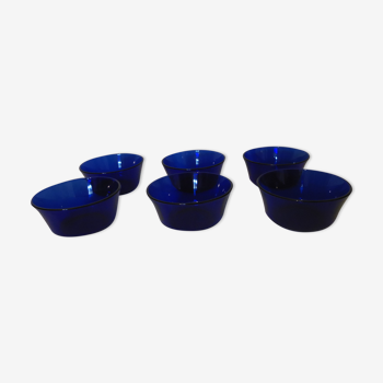 6 duralex cobalt blue glass ramekins