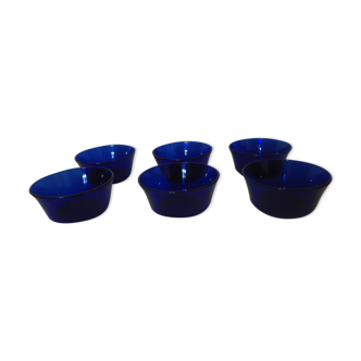 6 ramequins verre bleu cobalt Duralex