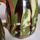 Pair of varnished earthenware vase pitchers mixed Dieulefit popular art