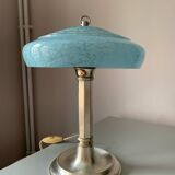 Antique table lamp with silver base and Clichy glass
