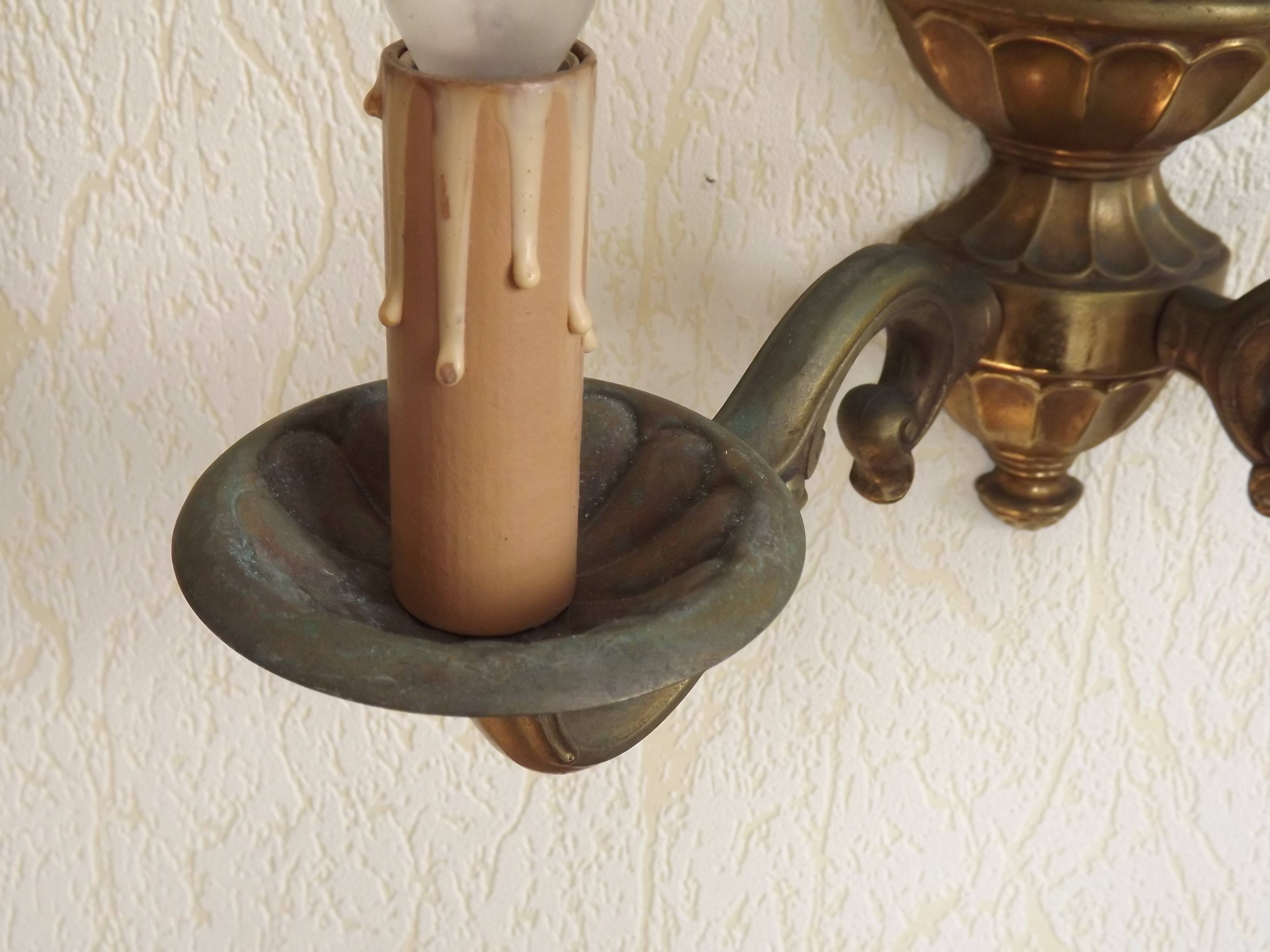 Pair Traditional French Vintage Heavy Brass Empire Style Double Wall Lights