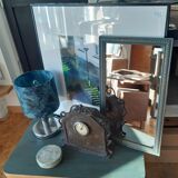 Mirror, art deco, wood, blue velvet patina, antique wax