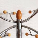 Space Age chrome and wood coat rack 1970