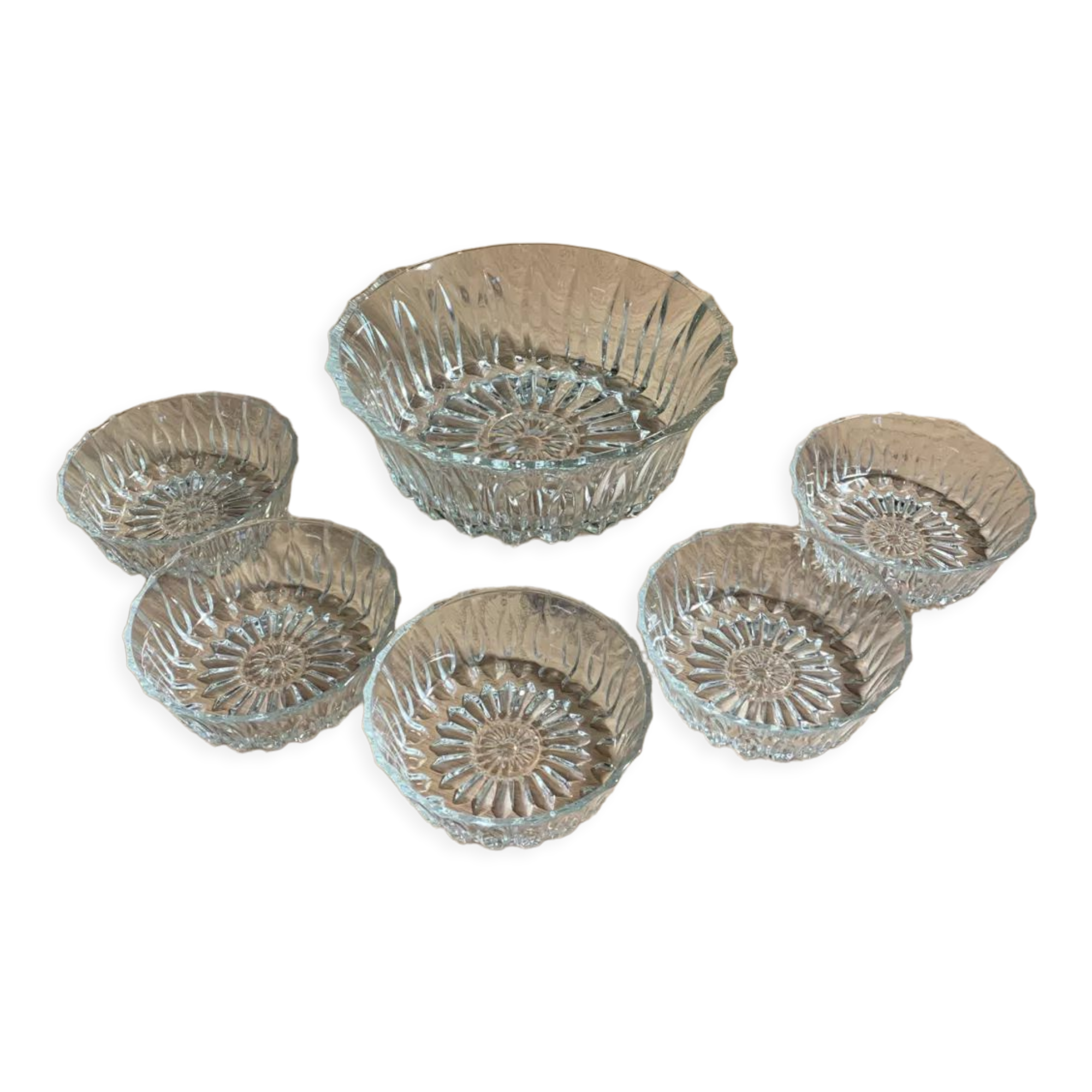 Fruit salad service - salad bowl and 5 glass ramekins