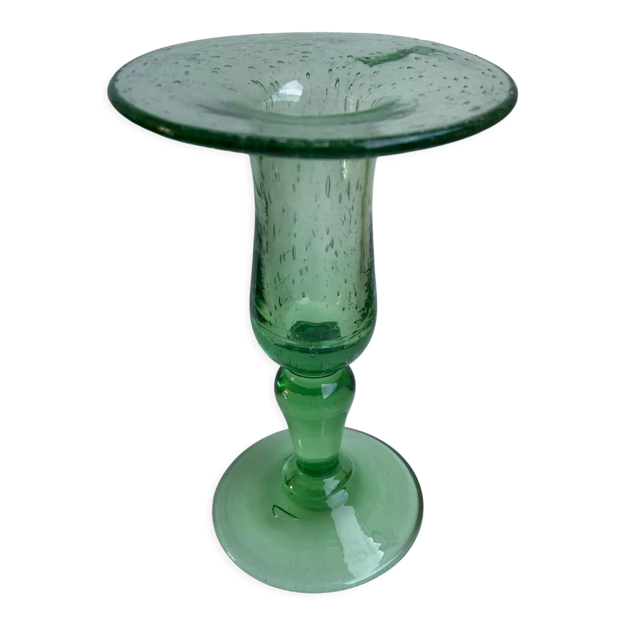Biot bubble glass candle holder signed green years 60-70