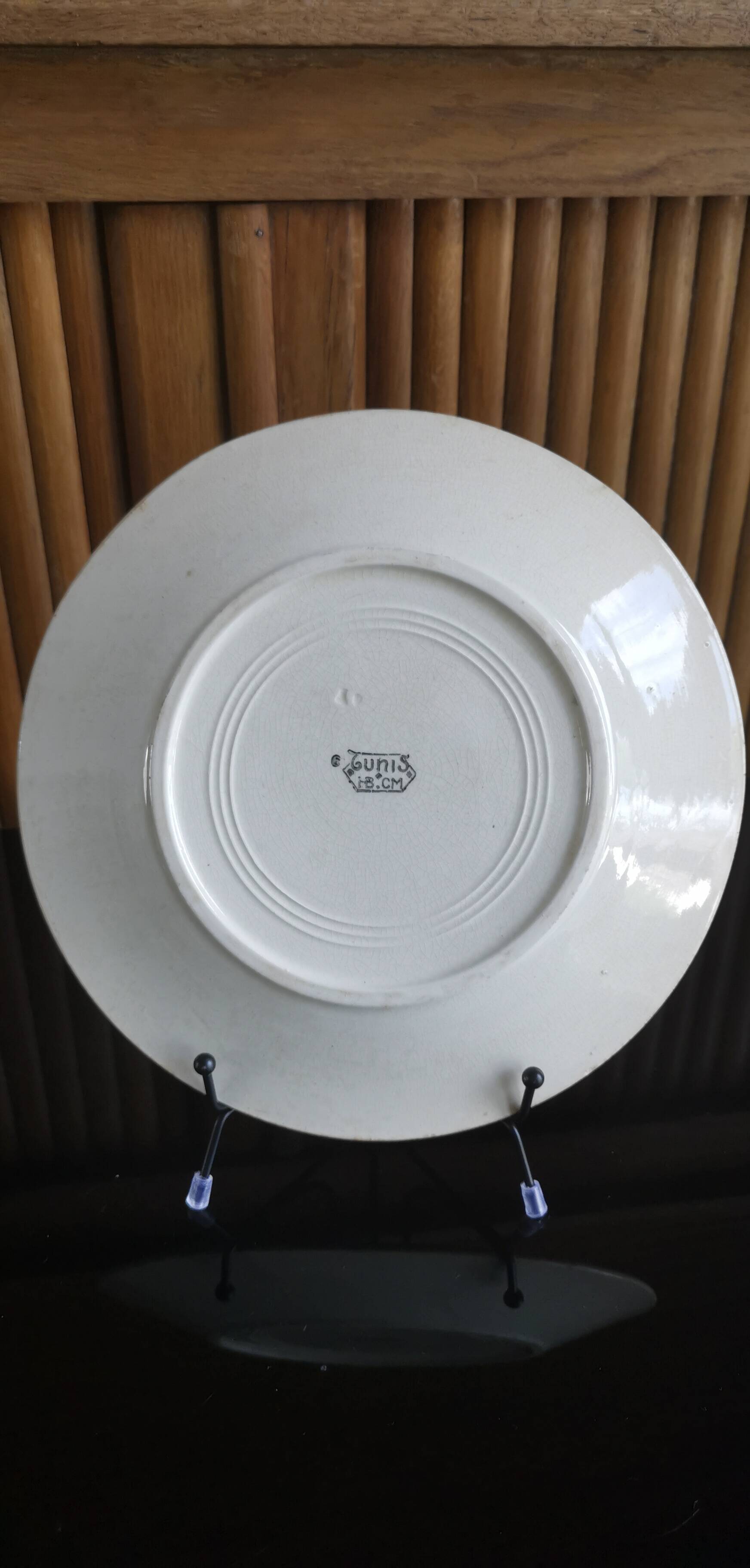 Flat plate old tunis floral porcelain HB French antique